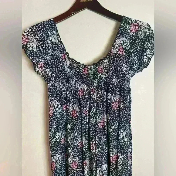 Free Preople Peasant Babydoll Floral Mini Press Black M - Picture 2 of 9